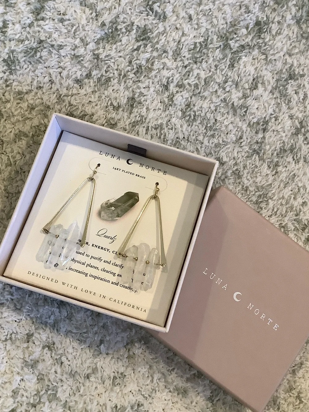 Luna Norte Clear Quartz Crystal Cluster Drop Earrings 14kt plated brass NWT box - Picture 1 of 12
